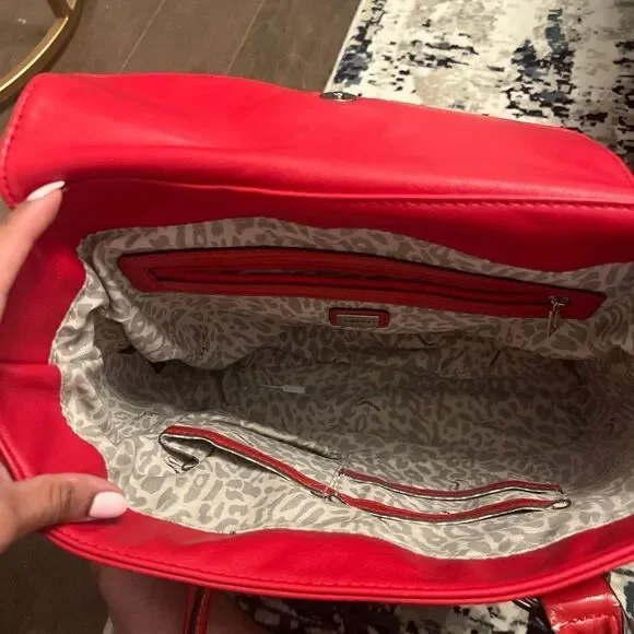 Guess Red Top Handle Bag Purse Floral